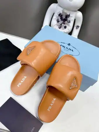 PRADA SLIDES IN BROWN SOFT PADDED NAPPA LEATHER – PSD078