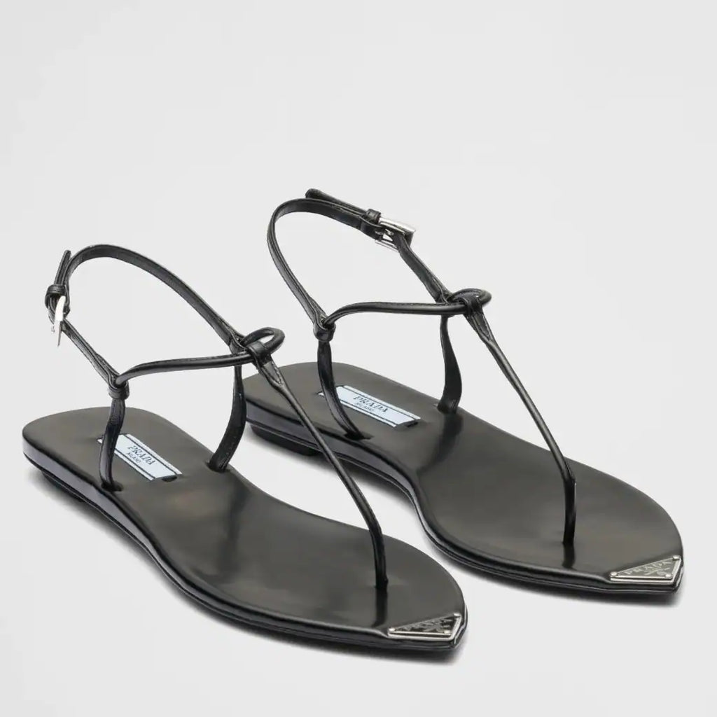 PRADA THONG SANDALS IN BLACK BRUSHED LEATHER – PSD047