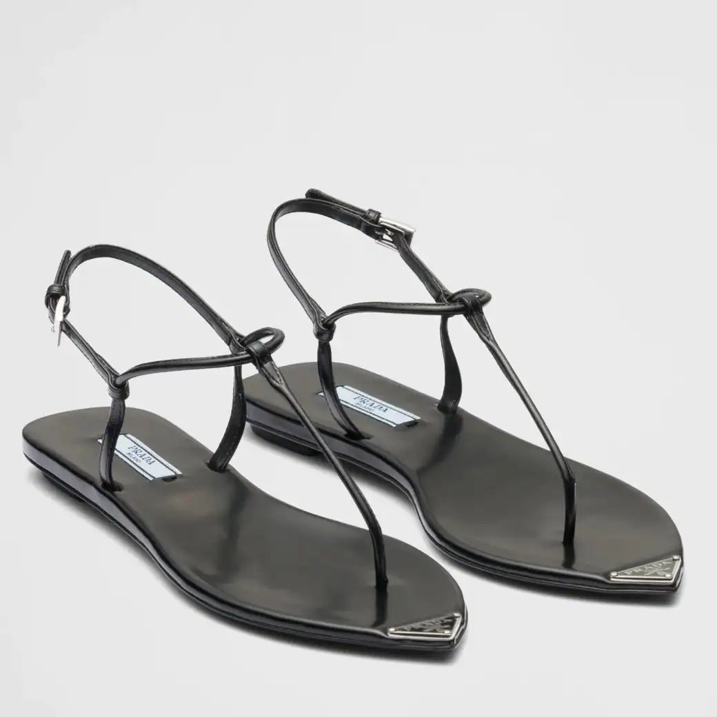 PRADA THONG SANDALS IN BLACK BRUSHED LEATHER – PSD047
