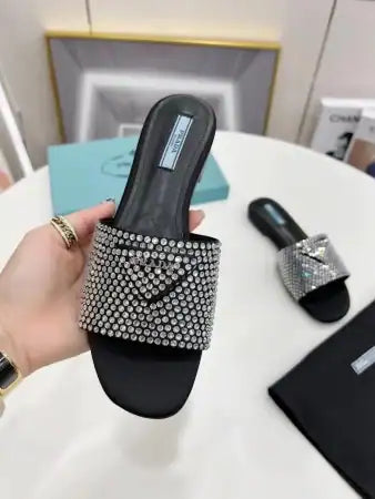 PRADA WOMEN’S SATIN SLIDES WITH CRYSTALS – PSD085