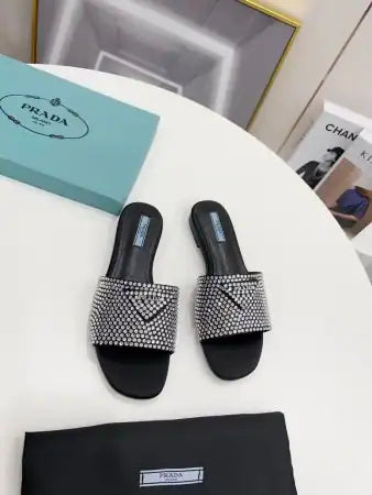 PRADA WOMEN’S SATIN SLIDES WITH CRYSTALS – PSD085