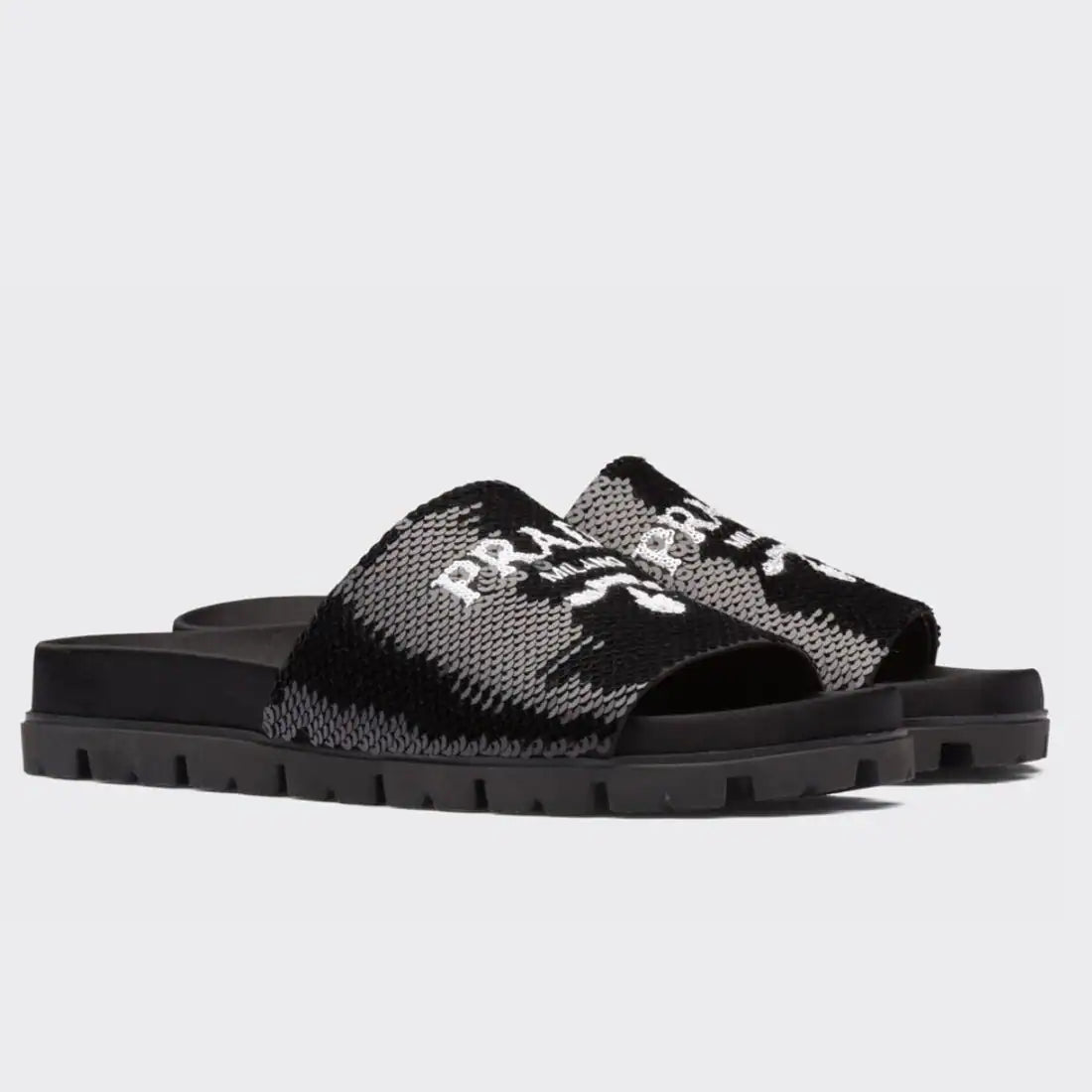 PRADA WOMEN’S SLIDES EMBROIDERED WITH SEQUINS – PSD081