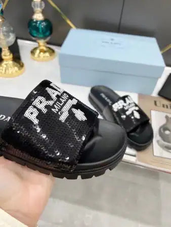PRADA WOMEN’S SLIDES EMBROIDERED WITH SEQUINS – PSD081