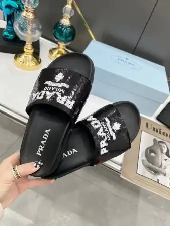 PRADA WOMEN’S SLIDES EMBROIDERED WITH SEQUINS – PSD081