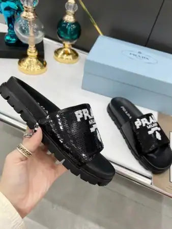 PRADA WOMEN’S SLIDES EMBROIDERED WITH SEQUINS – PSD081