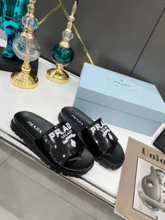 PRADA WOMEN’S SLIDES EMBROIDERED WITH SEQUINS – PSD081