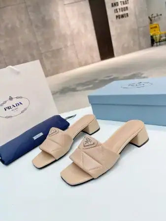 PRADA WOMEN’S SLIDES SANDALS 35MM IN BEIGE NAPPA LEATHER – PSD032