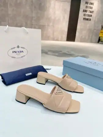 PRADA WOMEN’S SLIDES SANDALS 35MM IN BEIGE NAPPA LEATHER – PSD072