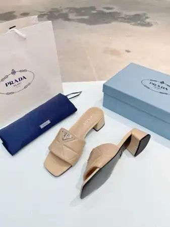PRADA WOMEN’S SLIDES SANDALS 35MM IN BEIGE NAPPA LEATHER – PSD072
