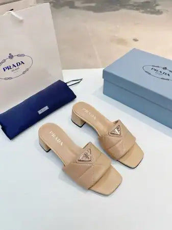 PRADA WOMEN’S SLIDES SANDALS 35MM IN BEIGE NAPPA LEATHER – PSD072