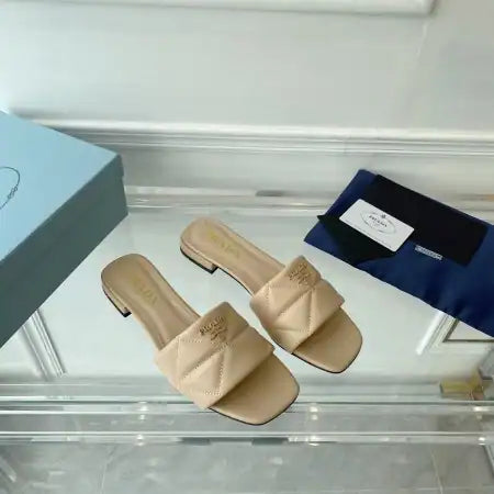 PRADA WOMEN’S SLIDES SANDALS IN BEIGE NAPPA LEATHER – PSD076
