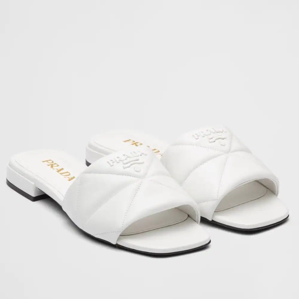 PRADA WOMEN’S SLIDES SANDALS IN WHITE NAPPA LEATHER – PSD077