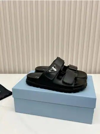 PRADA WOMEN’S STRAP SLIDES SANDALS IN BLACK CALFSKIN – PSD027