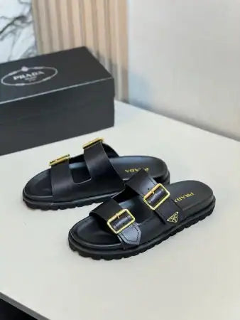 PRADA WOMEN’S STRAP SLIDES SANDALS IN BLACK LEATHER – PSD028