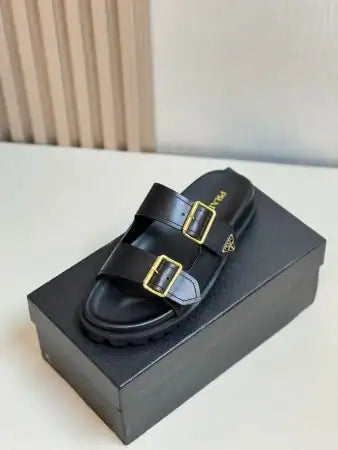 PRADA WOMEN’S STRAP SLIDES SANDALS IN BLACK LEATHER – PSD028