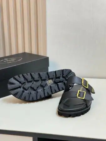 PRADA WOMEN’S STRAP SLIDES SANDALS IN BLACK LEATHER – PSD067