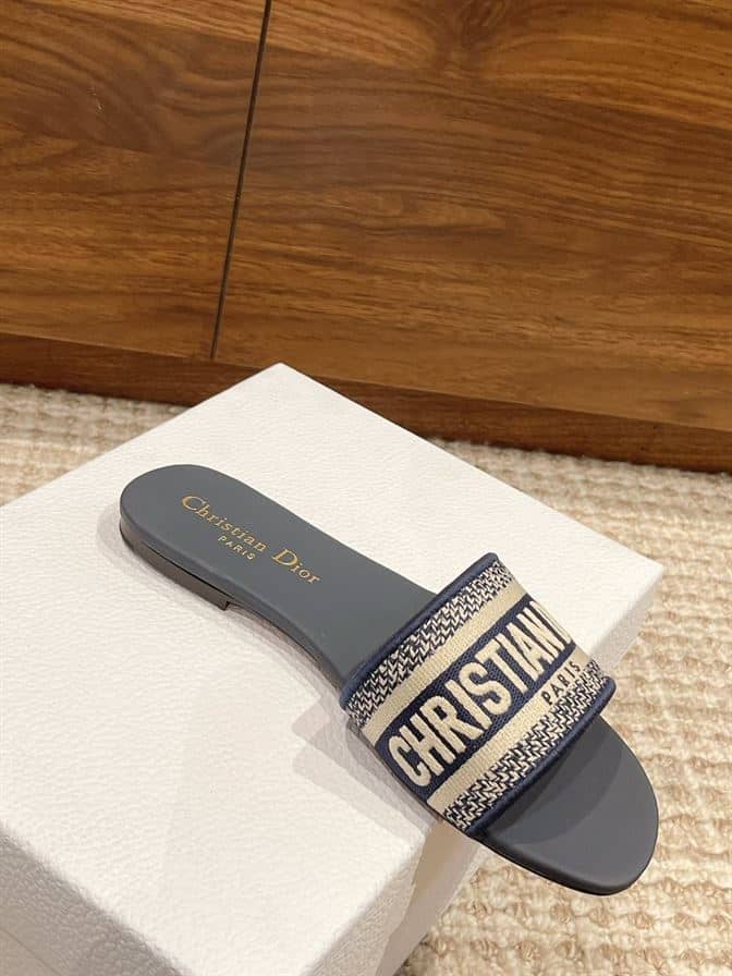 DIOR DWAY SLIDE DEEP BLUE EMBROIDERED COTTON – DS020