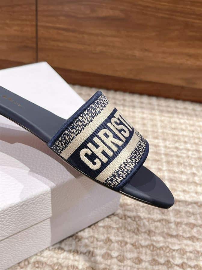 DIOR DWAY SLIDE DEEP BLUE EMBROIDERED COTTON – DS020
