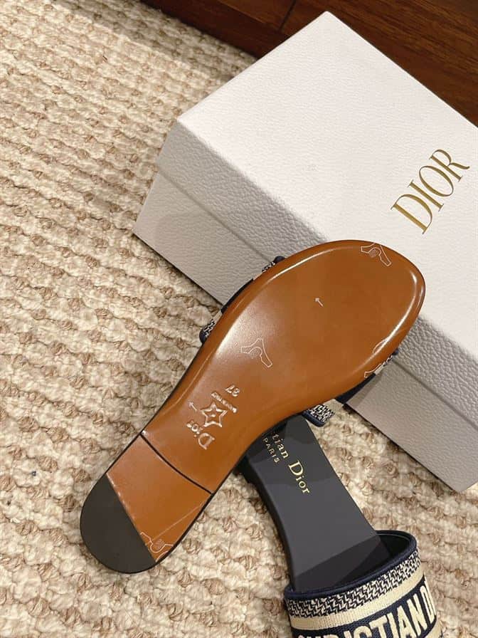 DIOR DWAY SLIDE DEEP BLUE EMBROIDERED COTTON – DS020