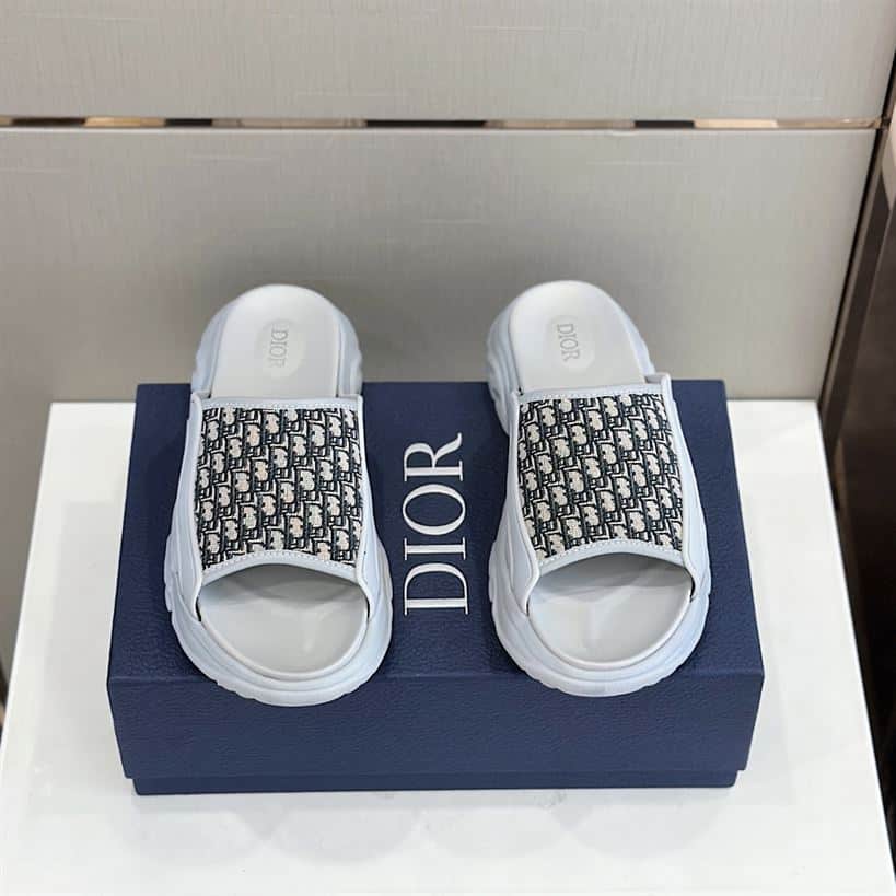 DIOR H-TOWN SANDAL GRAY RUBBER WITH BEIGE AND BLACK DIOR OBLIQUE JACQUARD – DS001