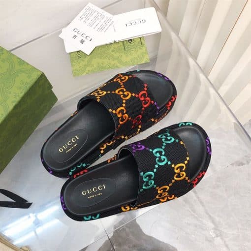 GUCCI ANGELINA EMBROIDERED LOGO PLATFORM SLIDE SANDAL – GSL025