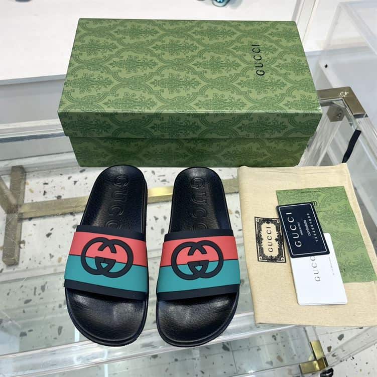 GUCCI SLIDE INTERLOCKING G LEATHER BLACK FOR MEN – GSL003