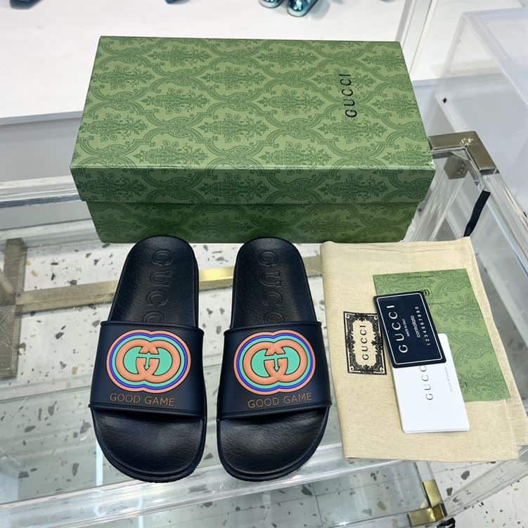 GUCCI SLIDE INTERLOCKING G LEATHER BLACK FOR MEN – GSL008